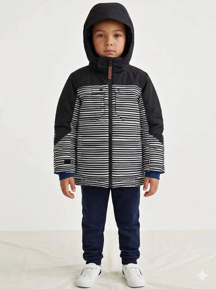 Kids Hooded Striped Winter Jacket Large