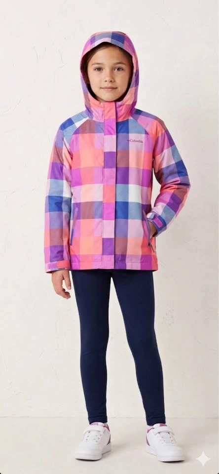 Columbia Girls Plaid Hooded Raincoat
