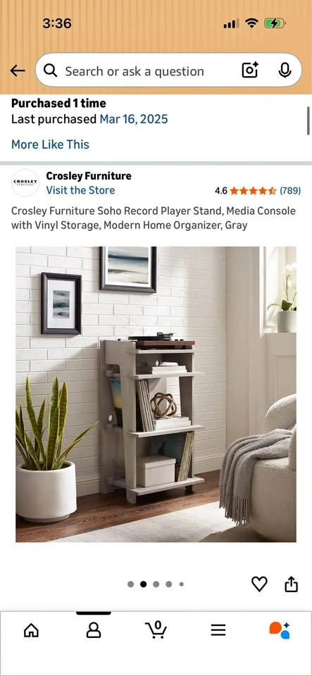 Gray Modern Record Player Stand with Vinyl Storage