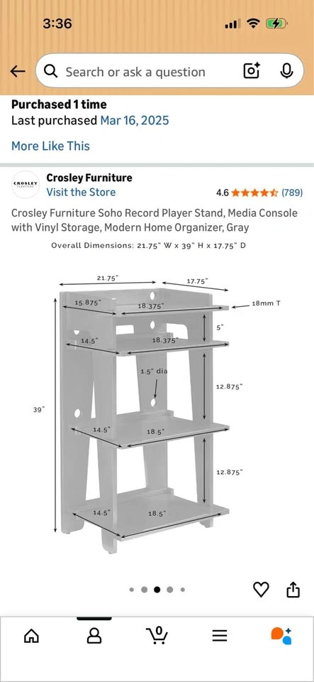 Gray Modern Record Player Stand with Vinyl Storage - photo 2