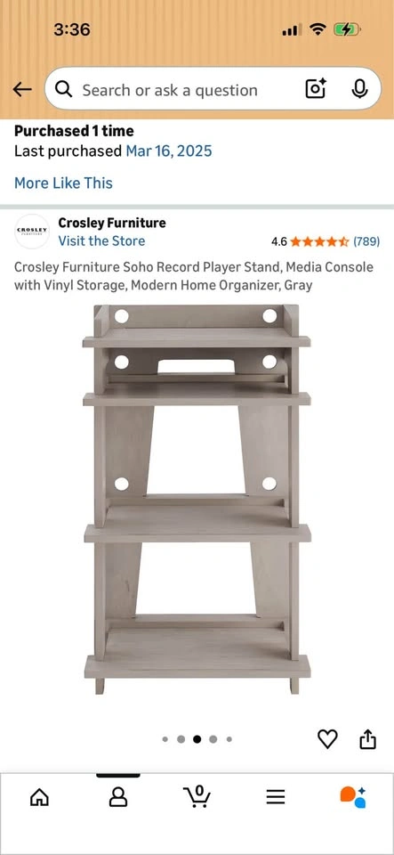 Gray Modern Record Player Stand with Vinyl Storage - photo 3