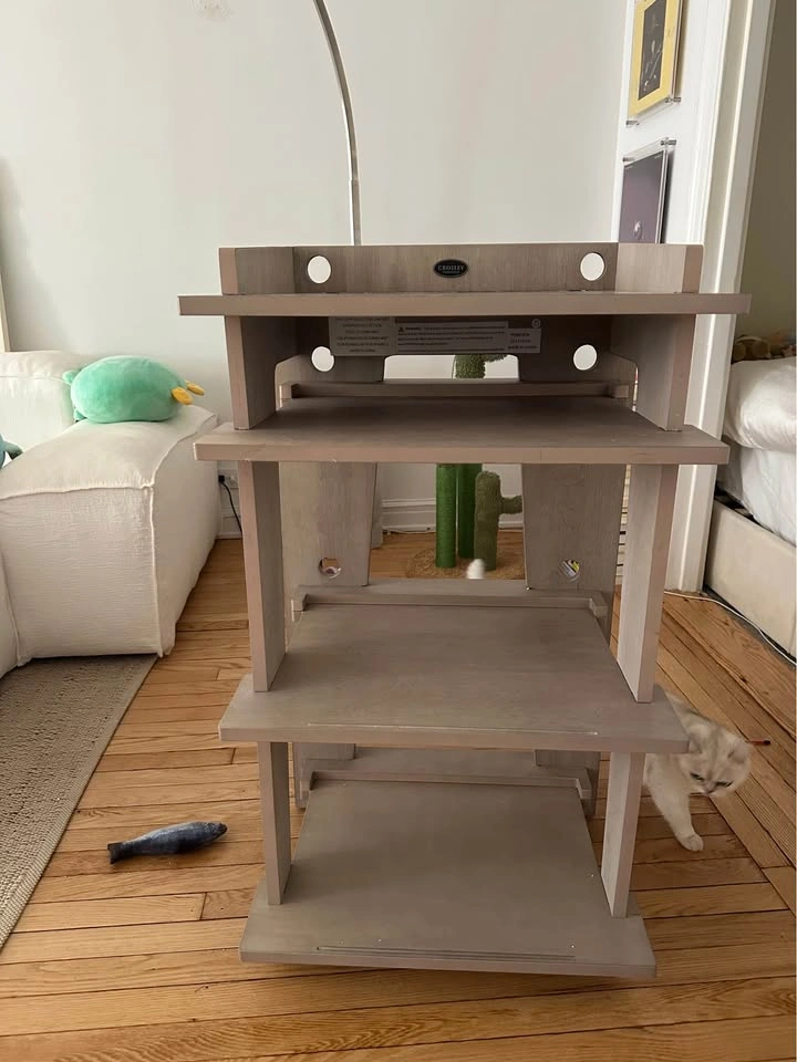 Gray Modern Record Player Stand with Vinyl Storage - photo 4