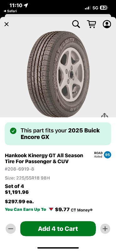 Brand new Hankook Kinergy GT all season tires 225/55/R18