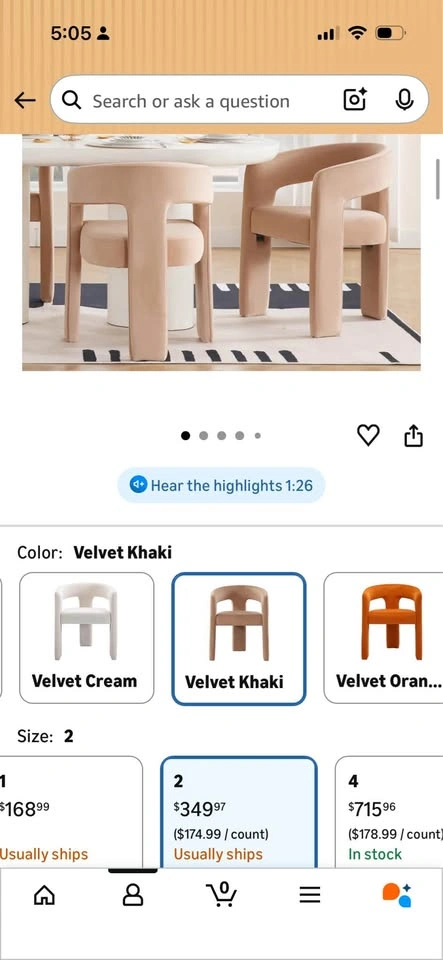 2 Velvet Khaki Brown Modern Dining Chairs - photo 4