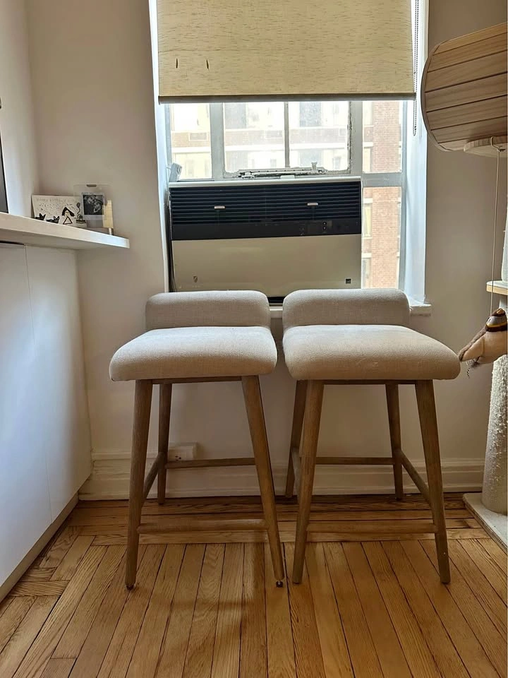 2 Gray Wood Bar Stools
