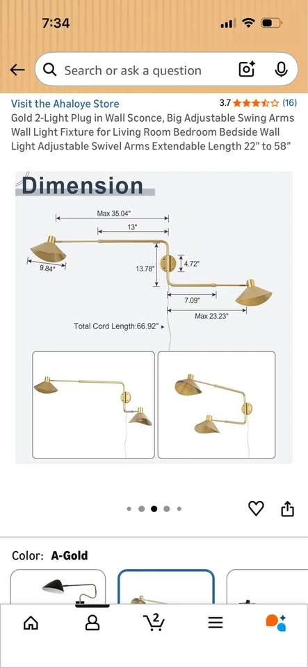 Modern Gold Swing Arm Wall Scones Lamp - photo 3