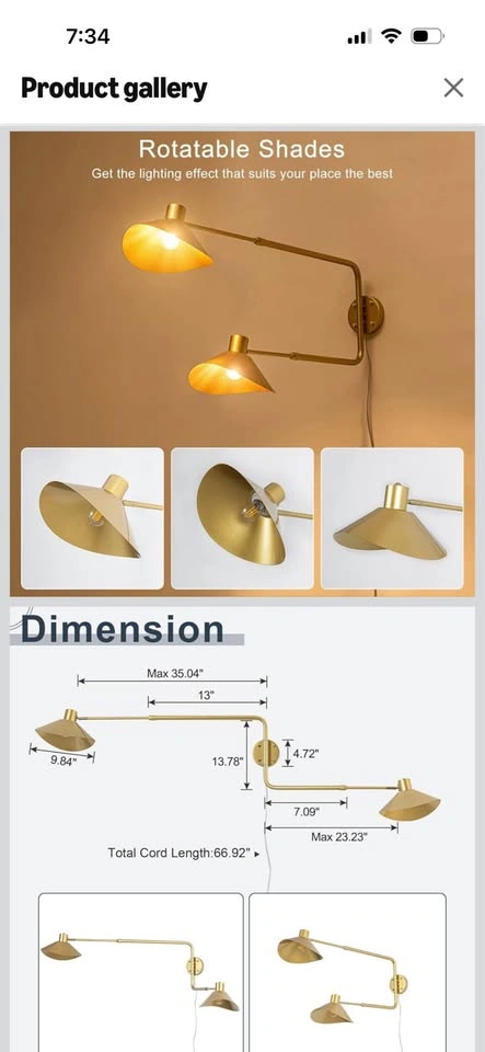Modern Gold Swing Arm Wall Scones Lamp - photo 5