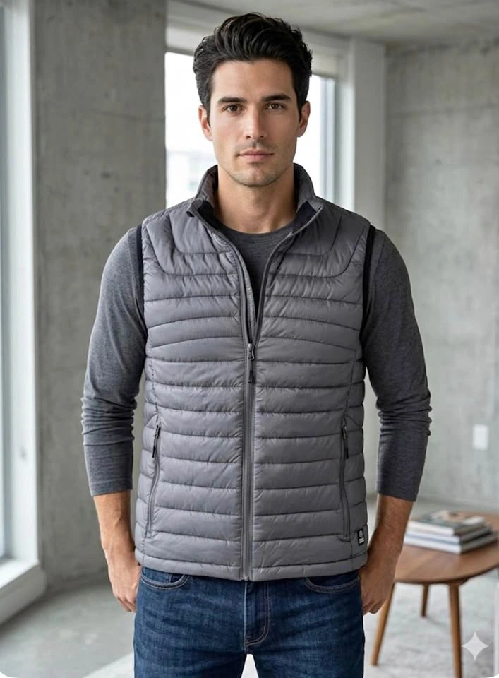 Men's Grey Puffer Vest Medium