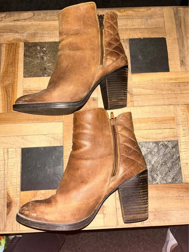 Brown Faux Leather Heeled Ankle Boots - Size 9 - photo 2