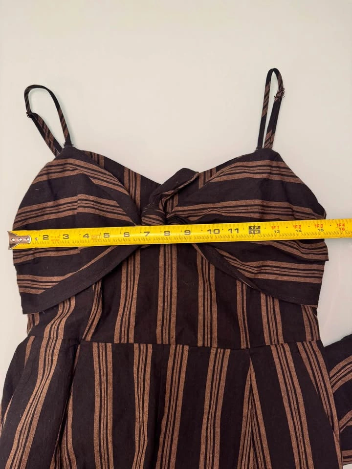 Lush Black & Tan Striped Tie-Front Jumpsuit - Size Large - photo 3