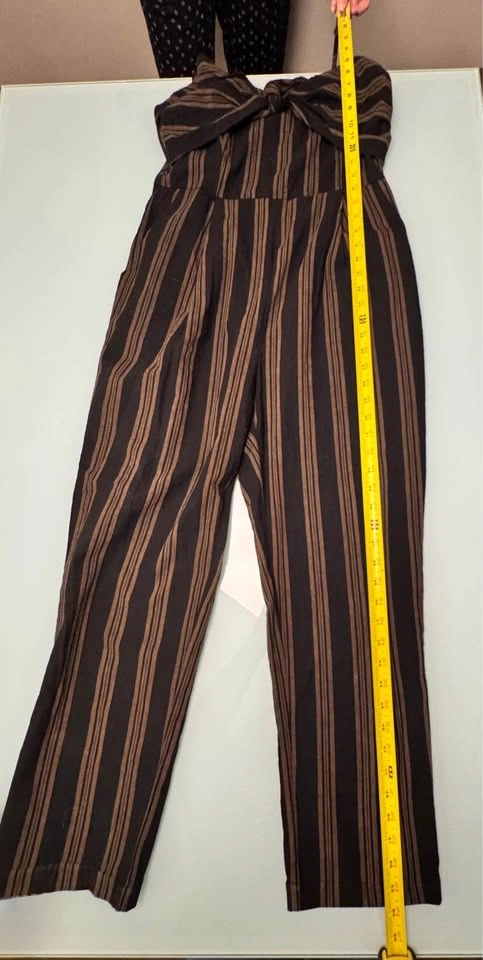 Lush Black & Tan Striped Tie-Front Jumpsuit - Size Large - photo 4