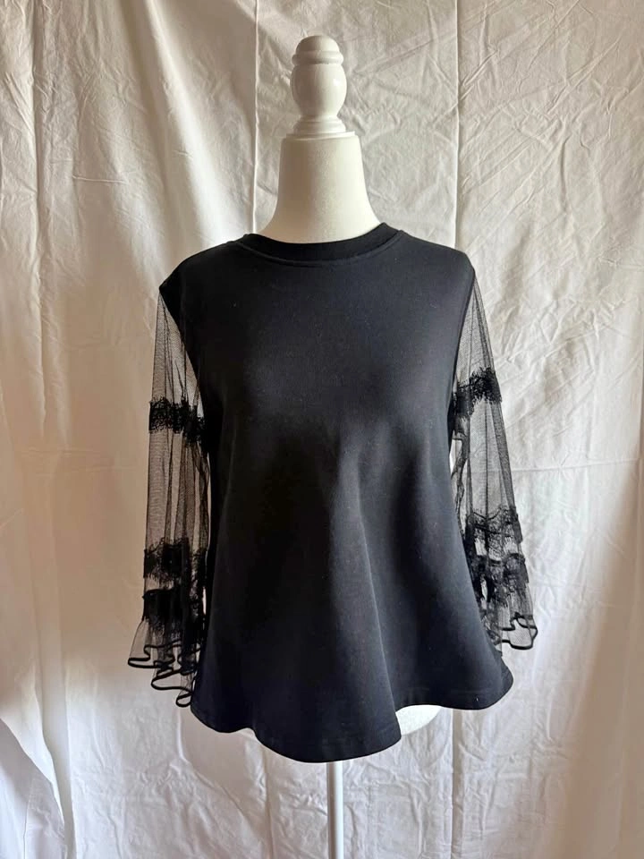 McQ by Alexander McQueen Black Mesh Lace Sleeve Sweatshirt