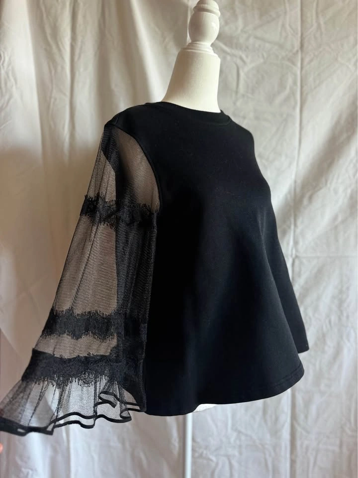 McQ by Alexander McQueen Black Mesh Lace Sleeve Sweatshirt - photo 2