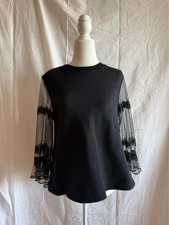 McQ by Alexander McQueen Black Mesh Lace Sleeve Sweatshirt - photo 5