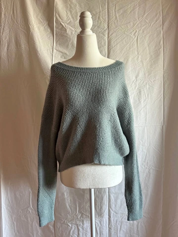 Elodie Relaxed Off-Shoulder Sweater in Sage