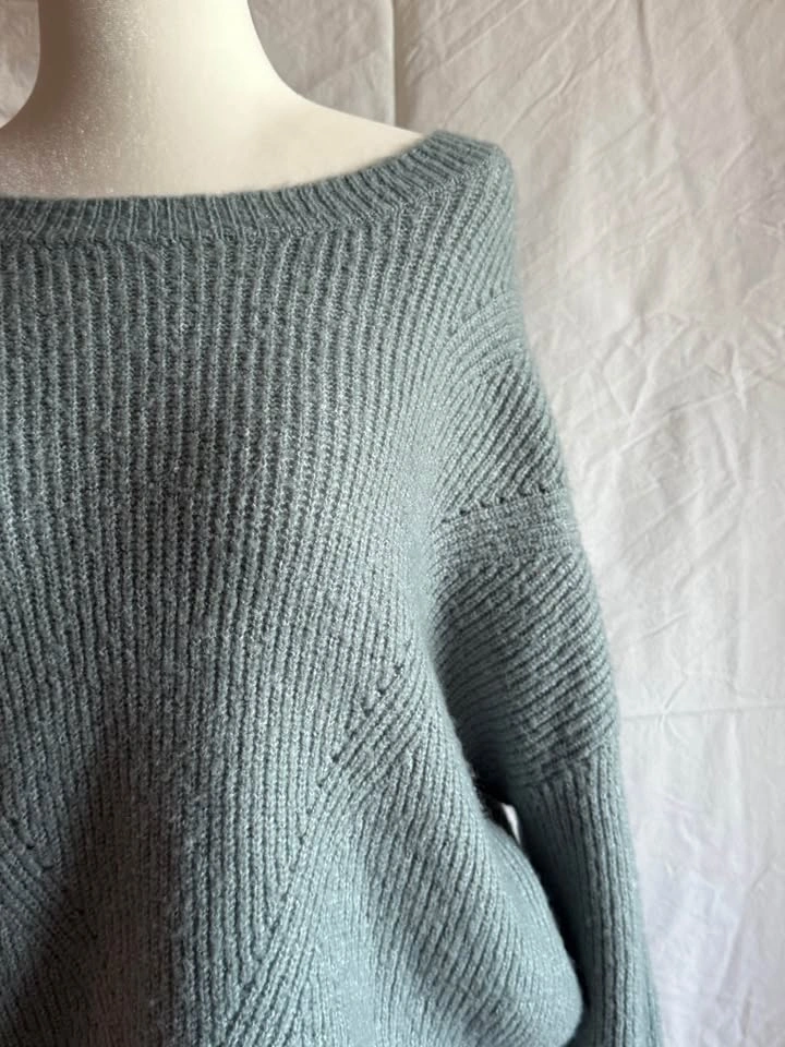 Elodie Relaxed Off-Shoulder Sweater in Sage - photo 4