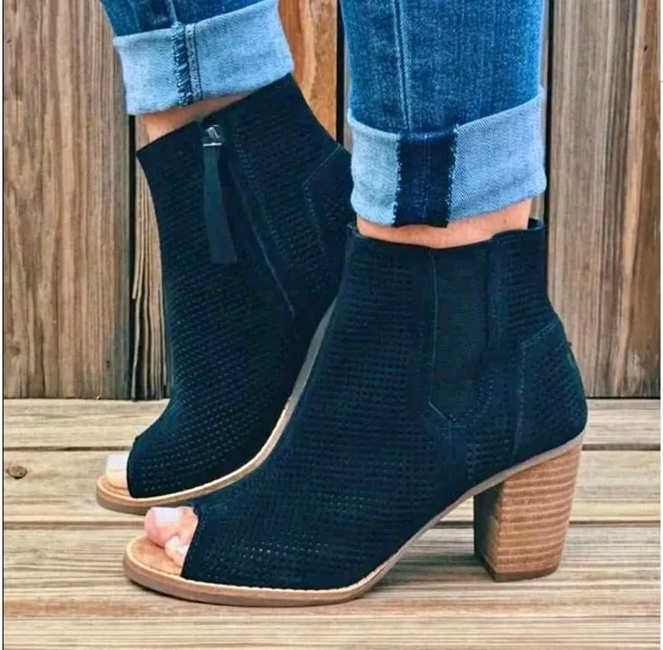 TOMS Majorca Open-Toed Suede Heels - Like New thumbnail