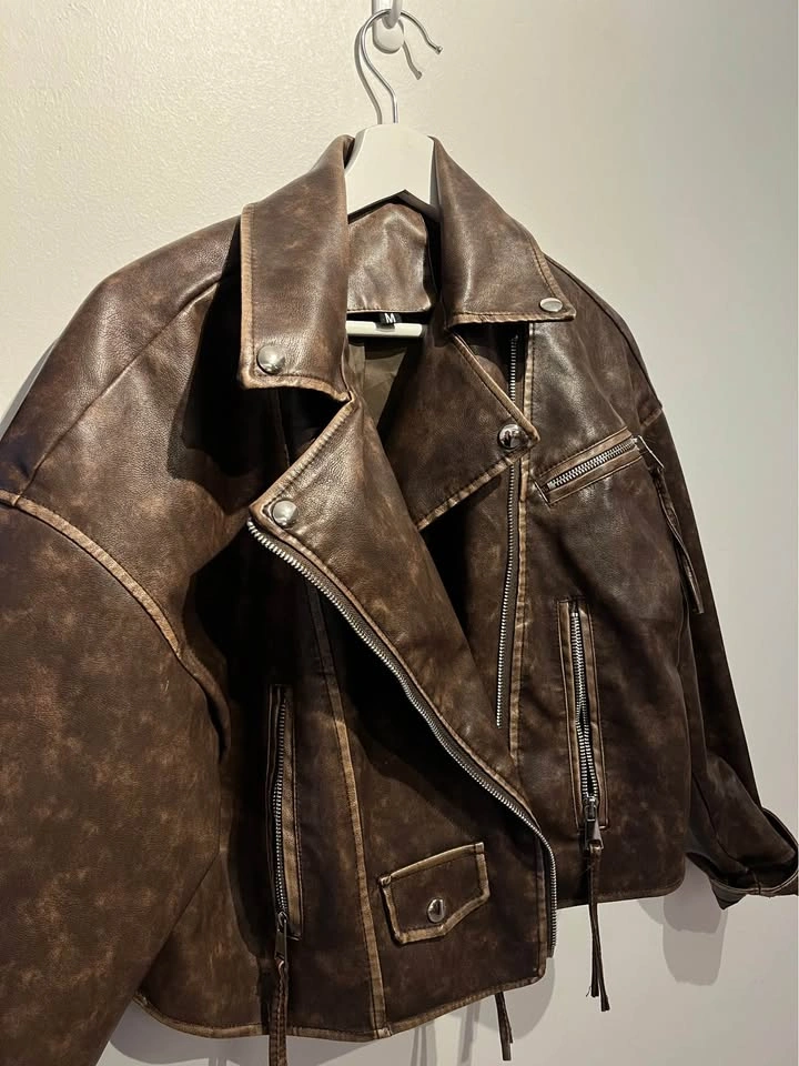 Brown leather jacket - photo 3