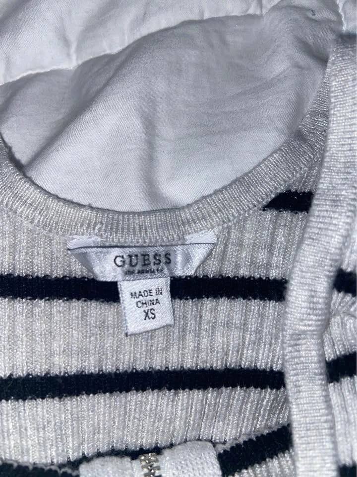 GUESS Striped Ribbed Sweater Top - Zipper Front, Elbow Cut-outs - photo 3