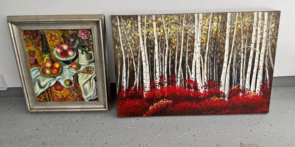 Acrylic Framed Art: Trees 47” x 31.5” & Fruit Bowl 27” x 32”