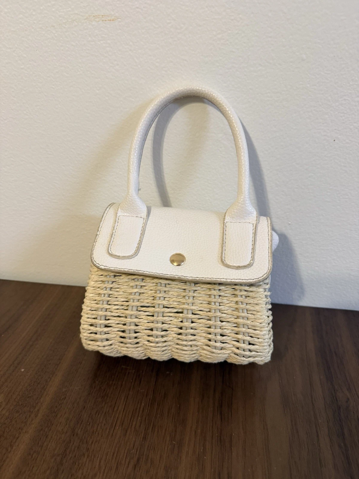 Mini Hand Bag Picnic Basket Weave And Leather Shoulder Strap Inc