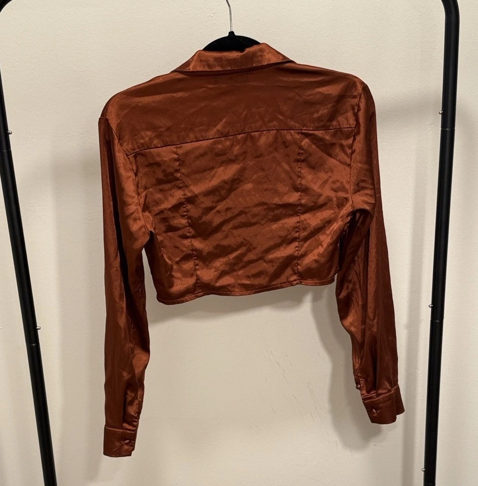 Copper Cropped Long Sleeve Satin Top - Micas - Size S - photo 3