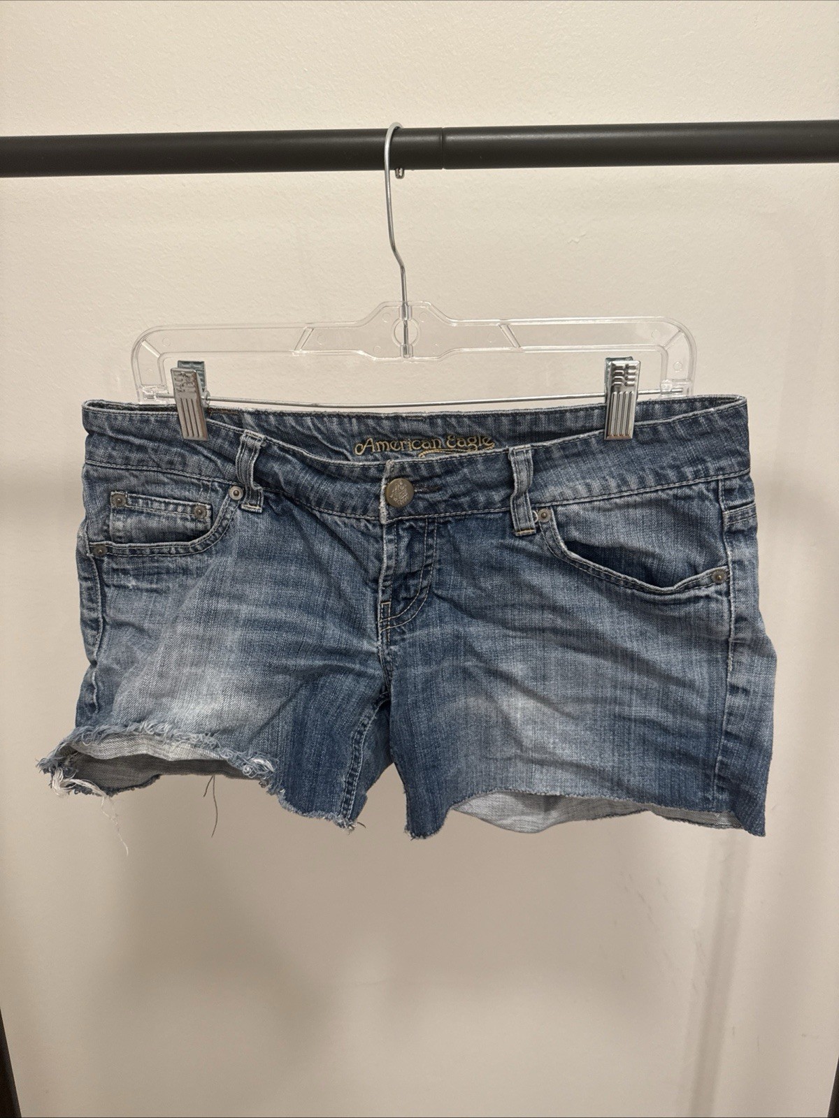 American Eagle Outfitters Women's Dark Blue Denim Cut Offs Size