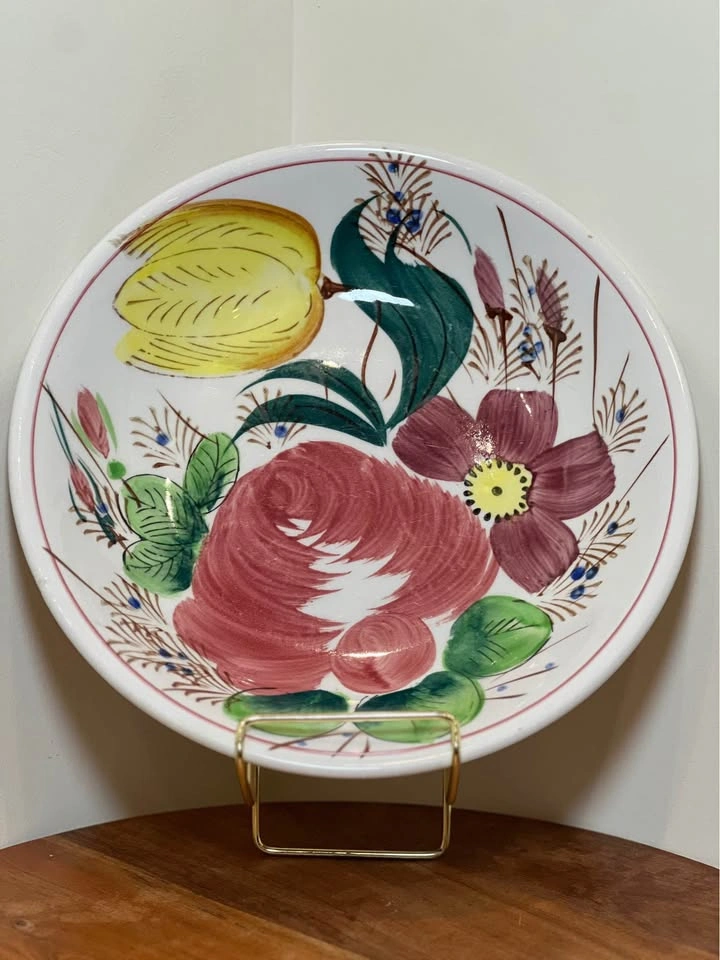 Vtg Hand-Painted Nove Rose Tulip Italian Faience Serving Bowl - photo 2