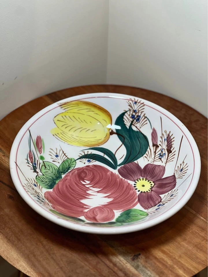 Vtg Hand-Painted Nove Rose Tulip Italian Faience Serving Bowl - photo 3