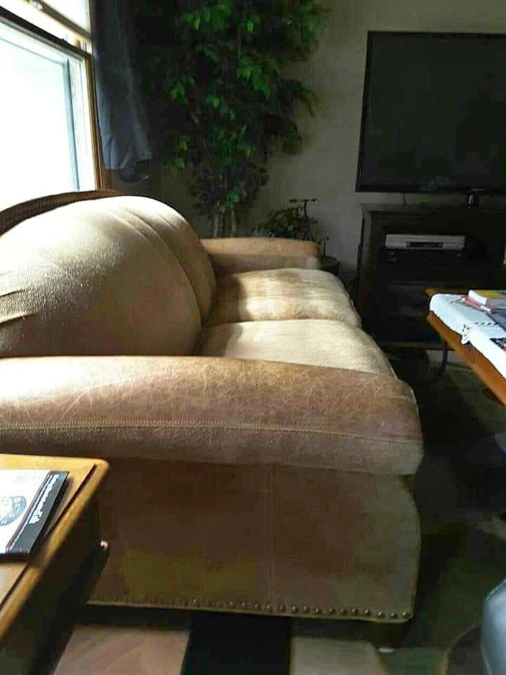 Suede & Leather Couch, Chair, and Ottoman - Like New
