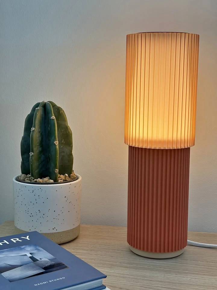 Unique Fluted Table Lamp Burnt Orange