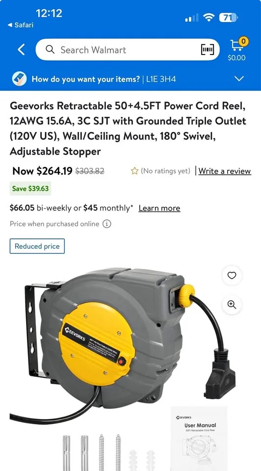 New in box Geevorks retractable power cord reel thumbnail