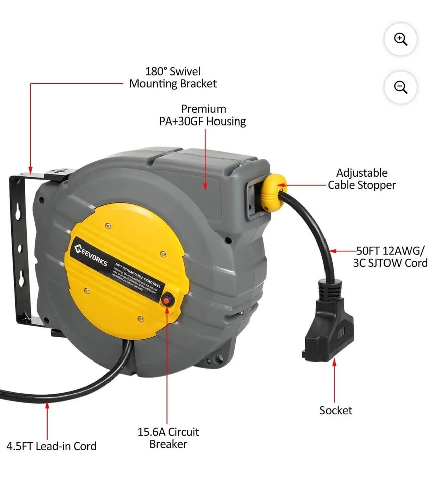 New in box Geevorks retractable power cord reel image indicator(3)