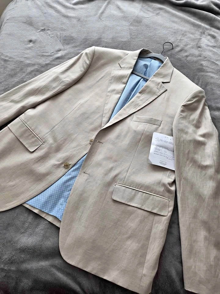 Linen-Blend Suit Jacket Flax 1XLT
