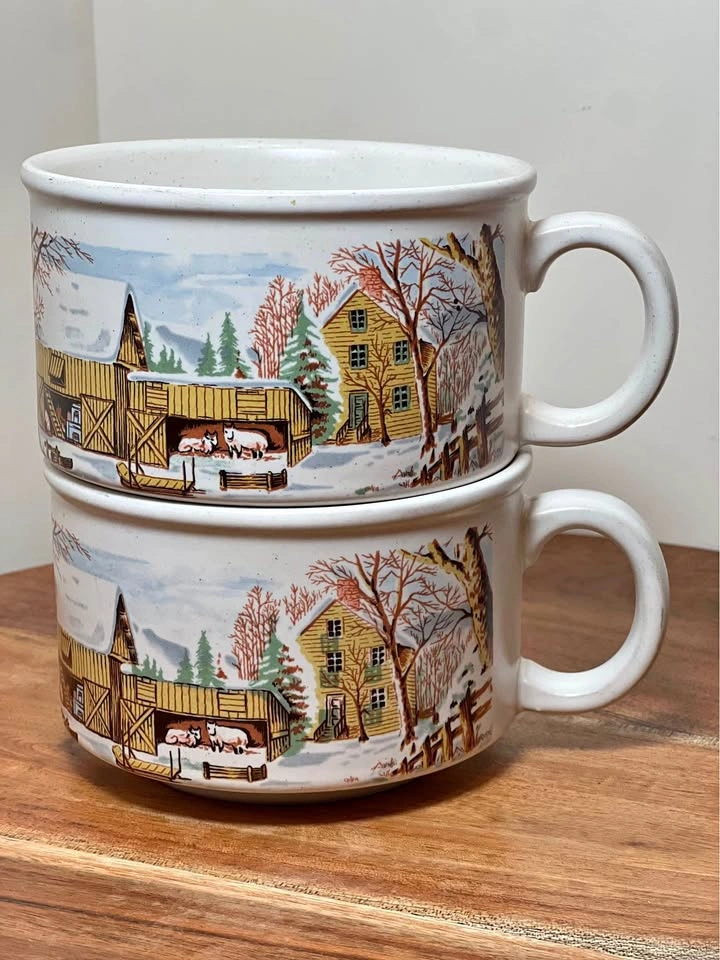 Sunnycraft Stoneware Winter Scene Mug Soup Set (2)