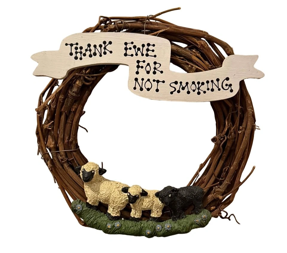 90s Country Grapevine Wreath - "Thank Ewe For Not Smoking" Sheep