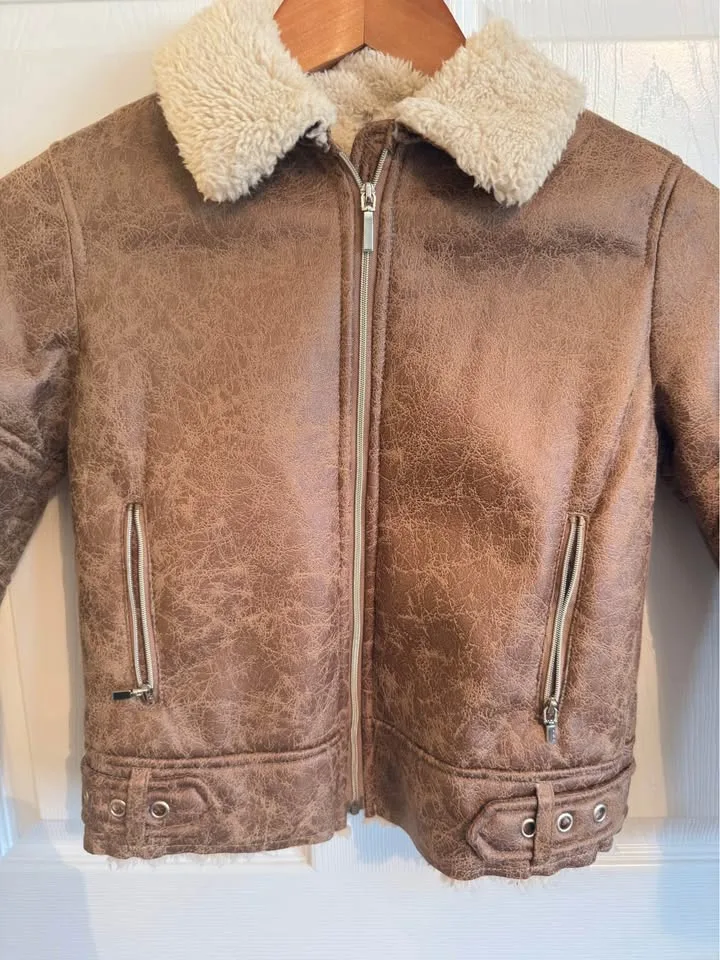 NEW Girls Mayoral Beige Faux Suede Jacket image indicator(2)