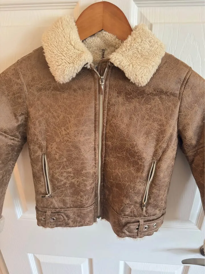 NEW Girls Mayoral Beige Faux Suede Jacket image indicator(3)