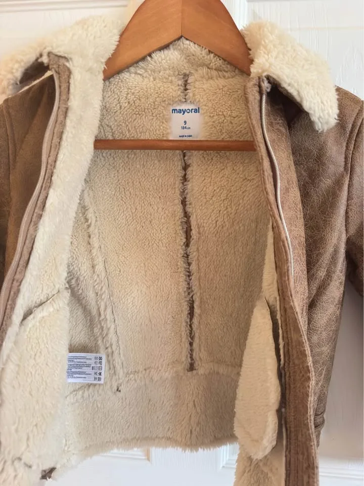 NEW Girls Mayoral Beige Faux Suede Jacket image indicator(4)