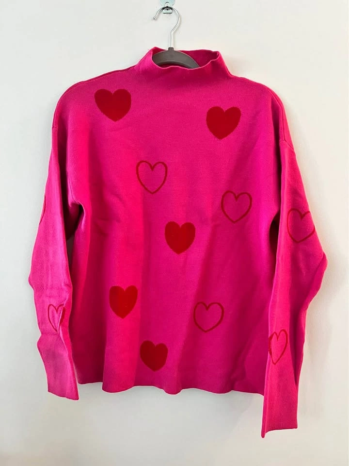 Hearts Pink fine knitted sweater