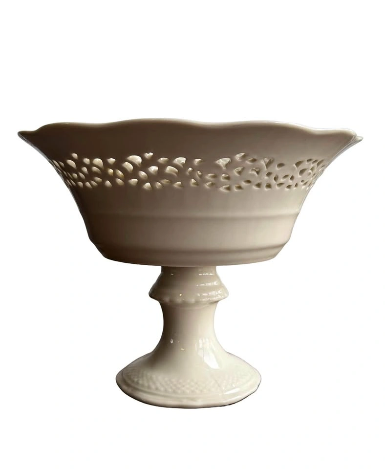 I. Godinger & Co. White Ceramic Pedestal Fruit Bowl