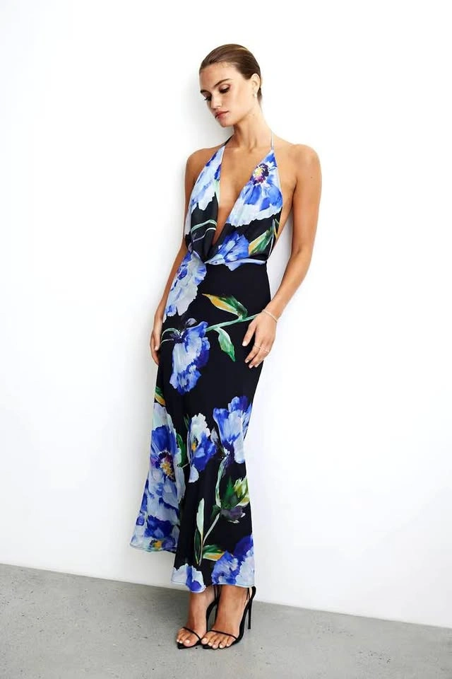 Dynamite Floral Plunge Cowl Neck Maxi Dress