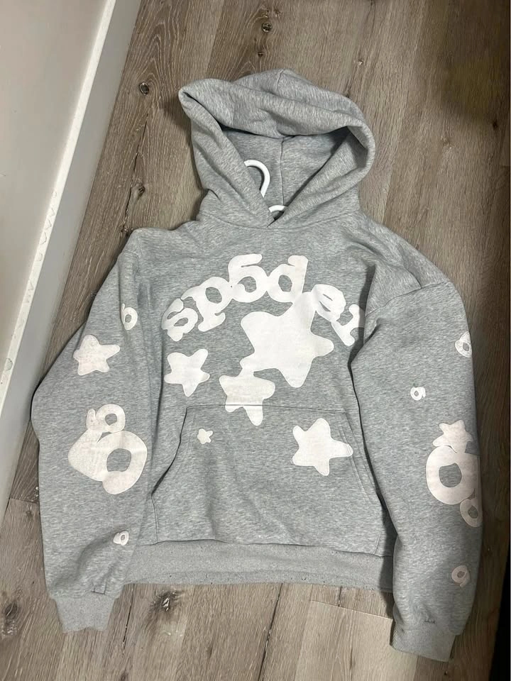 Sp5der Grey Star Print Hoodie M