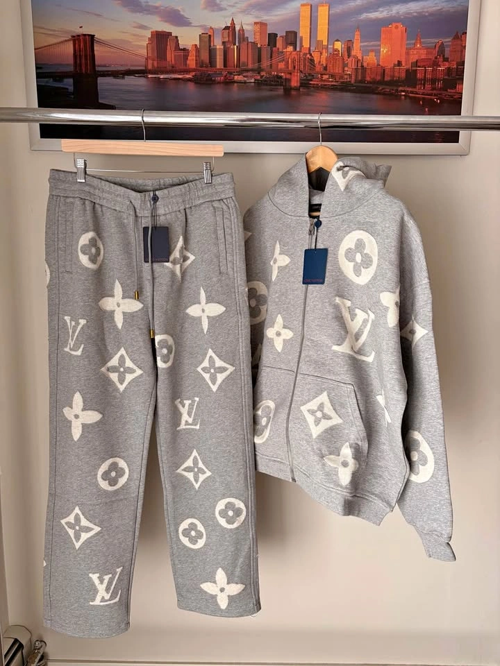 Grey and Black Louis V Hoodies/Joggers