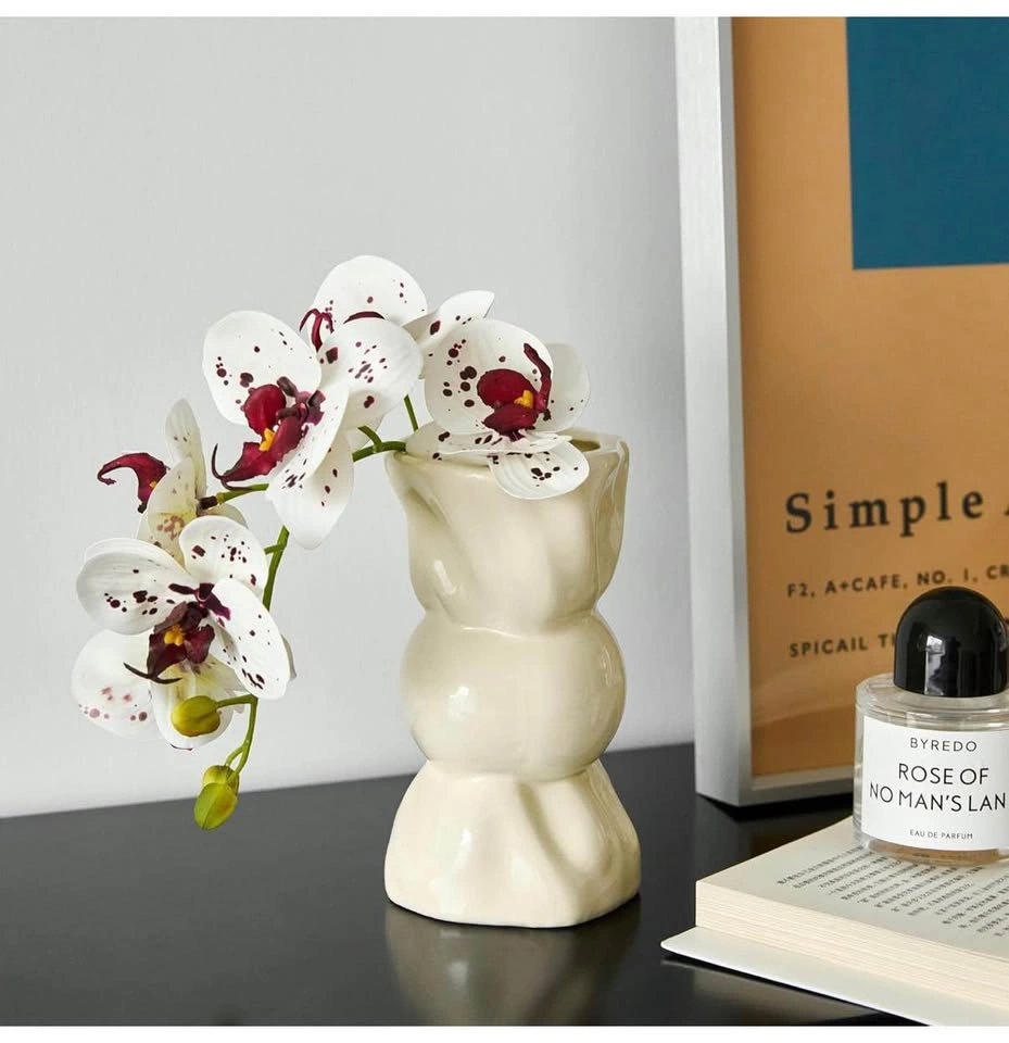 Modern Cream Ceramic Vase Hourglass Shape - photo 2