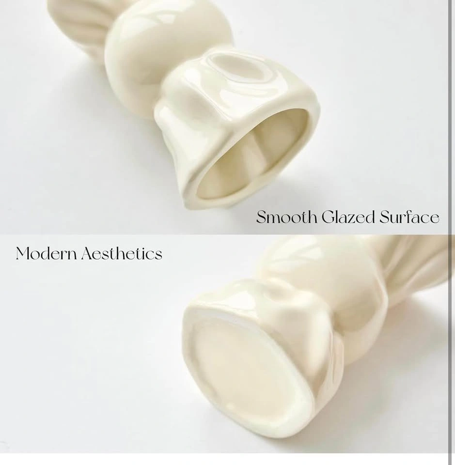 Modern Cream Ceramic Vase Hourglass Shape - photo 3