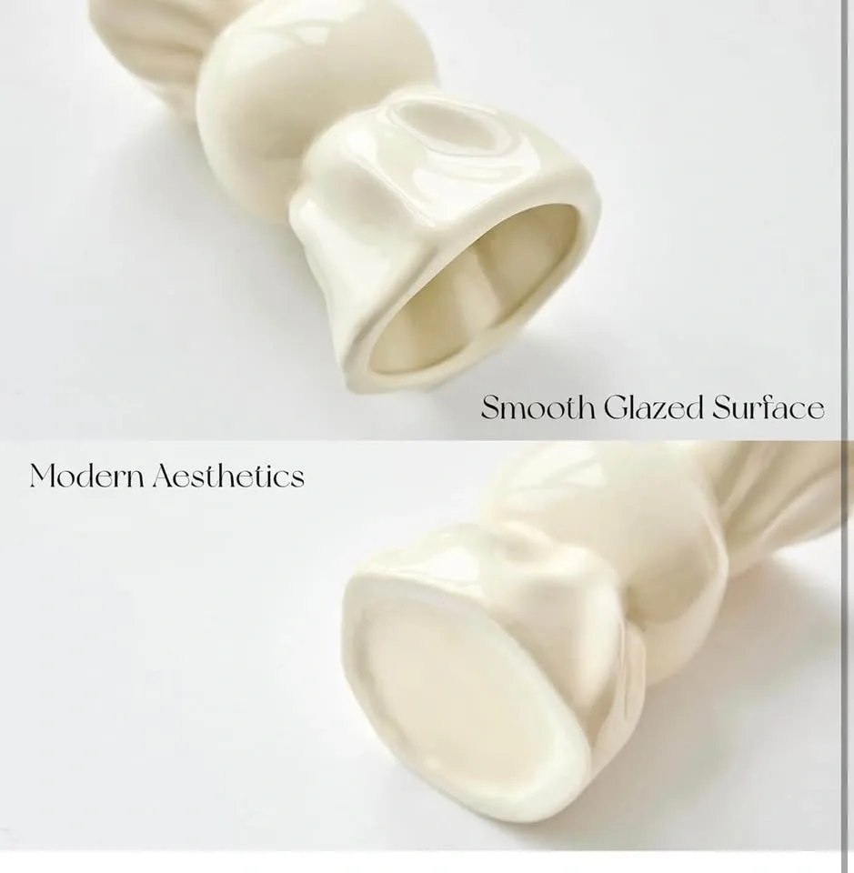 Modern Cream Ceramic Vase Hourglass Shape - photo 3