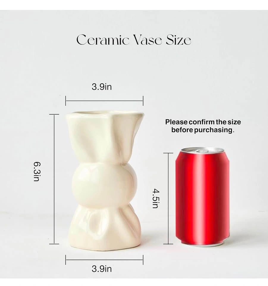 Modern Cream Ceramic Vase Hourglass Shape - photo 4