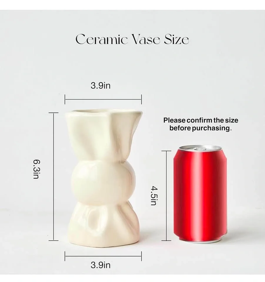 Modern Cream Ceramic Vase Hourglass Shape - photo 4