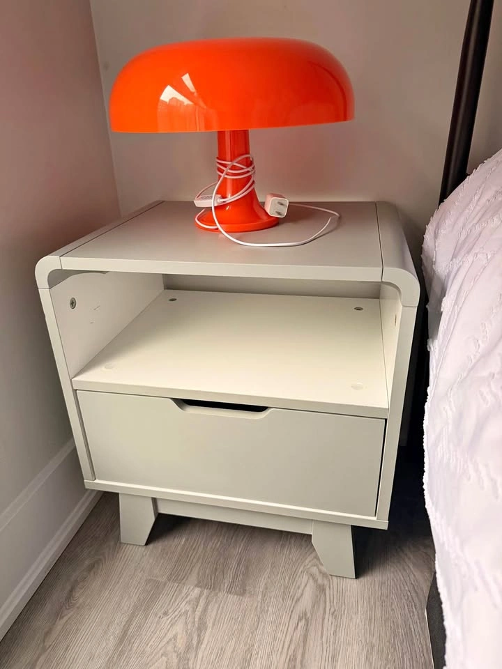 Modern Light grey/White Nightstand with Drawer